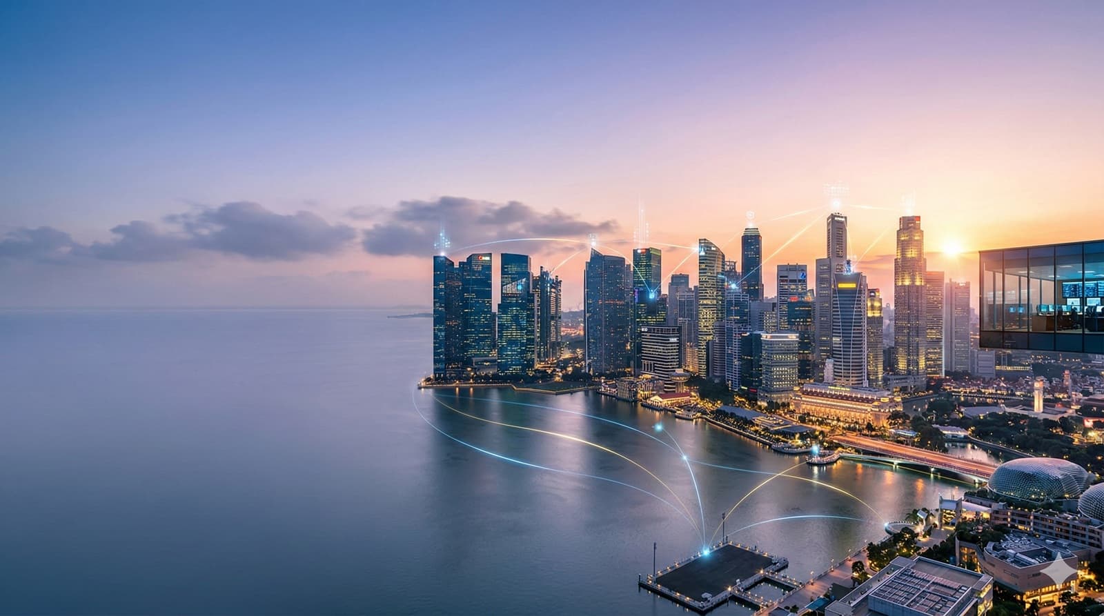 Modern city skyline representing connected systems and governance